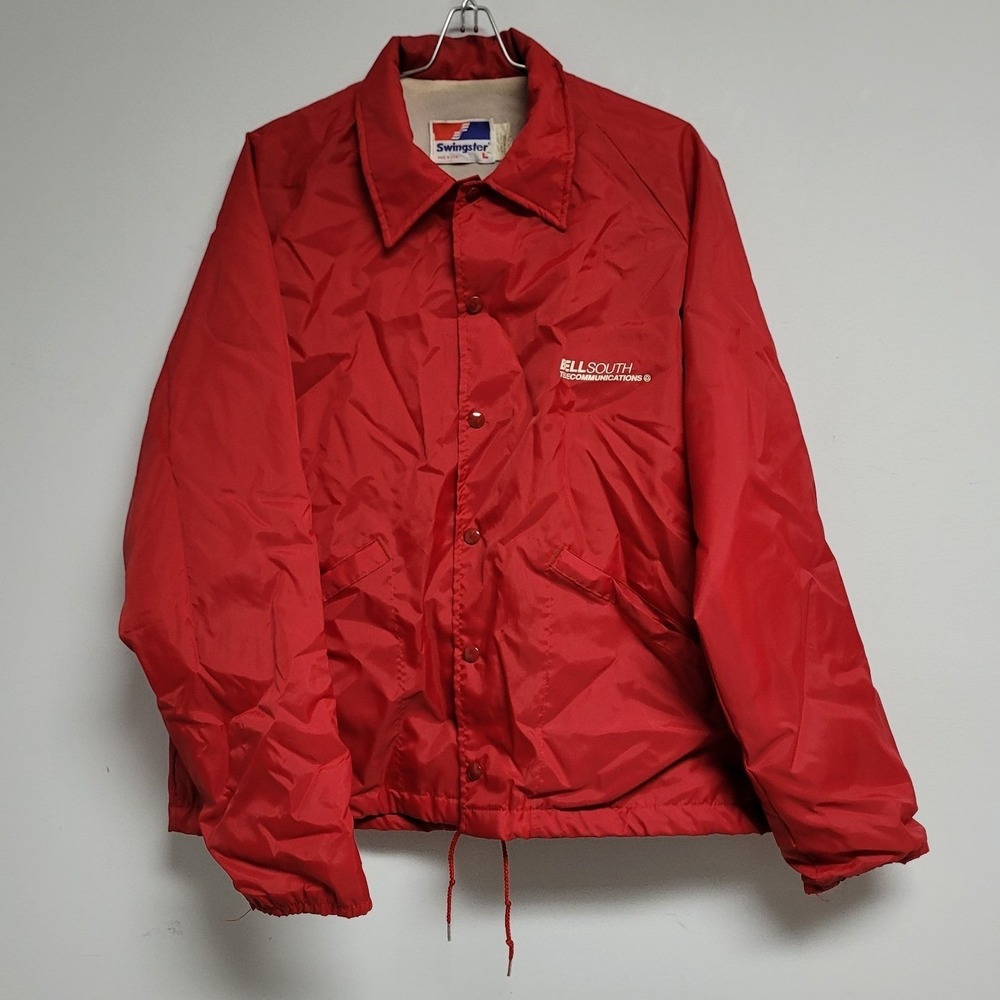 Vintage 80s Swingster Red Coach Jacket Bell South Telecommunications Mens Large